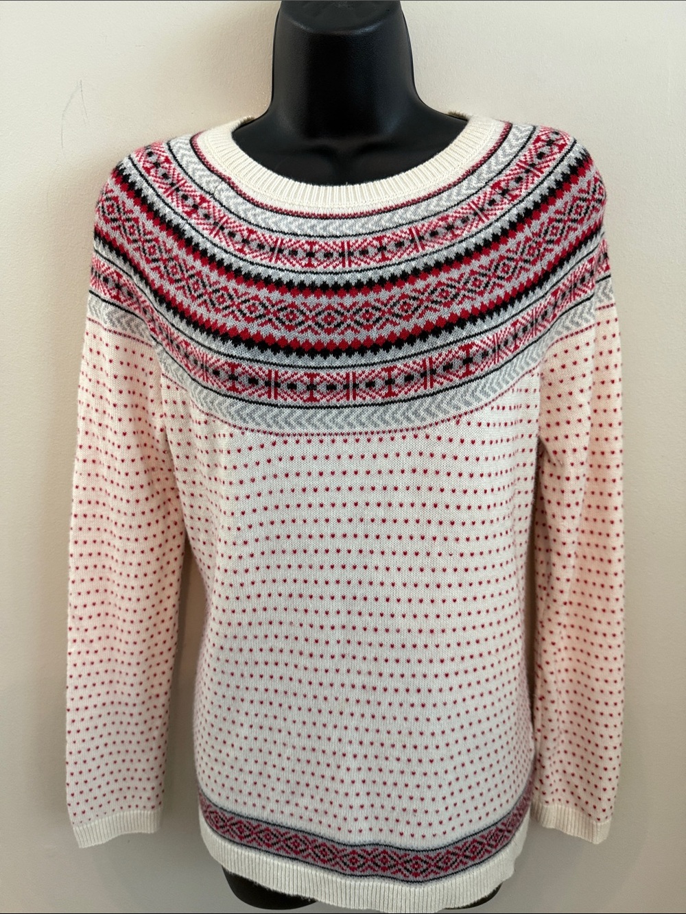 Talbots Cream and Pink Fair Isle Crewneck Sweater - Picture 3 of 14